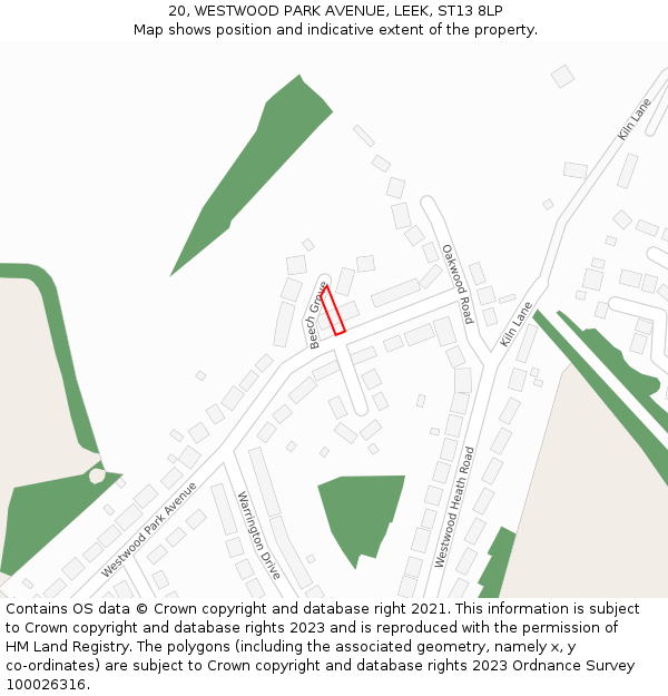 20, WESTWOOD PARK AVENUE, LEEK, ST13 8LP: Location map and indicative extent of plot