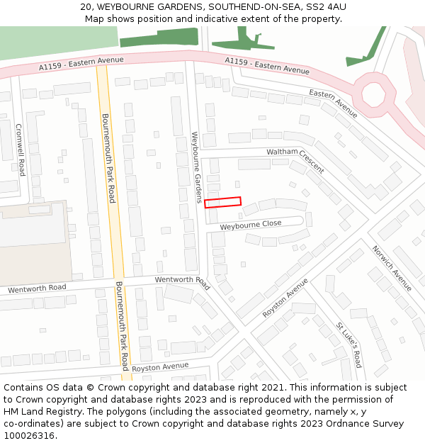 20, WEYBOURNE GARDENS, SOUTHEND-ON-SEA, SS2 4AU: Location map and indicative extent of plot