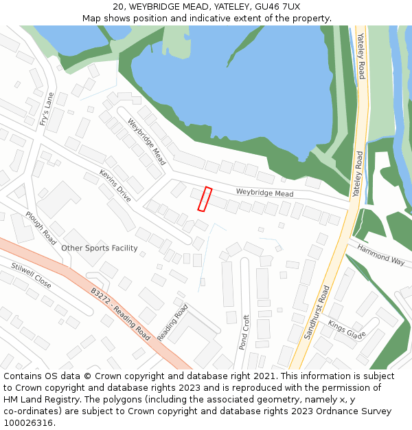 20, WEYBRIDGE MEAD, YATELEY, GU46 7UX: Location map and indicative extent of plot