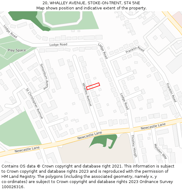 20, WHALLEY AVENUE, STOKE-ON-TRENT, ST4 5NE: Location map and indicative extent of plot