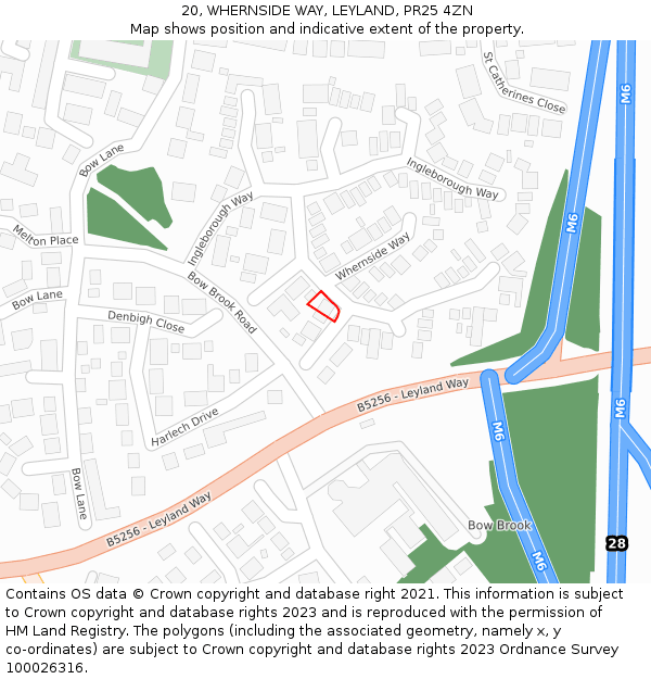 20, WHERNSIDE WAY, LEYLAND, PR25 4ZN: Location map and indicative extent of plot