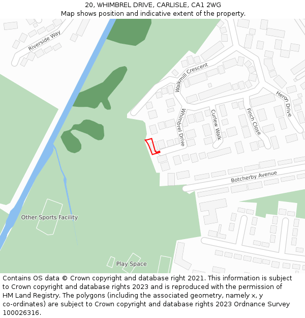 20, WHIMBREL DRIVE, CARLISLE, CA1 2WG: Location map and indicative extent of plot