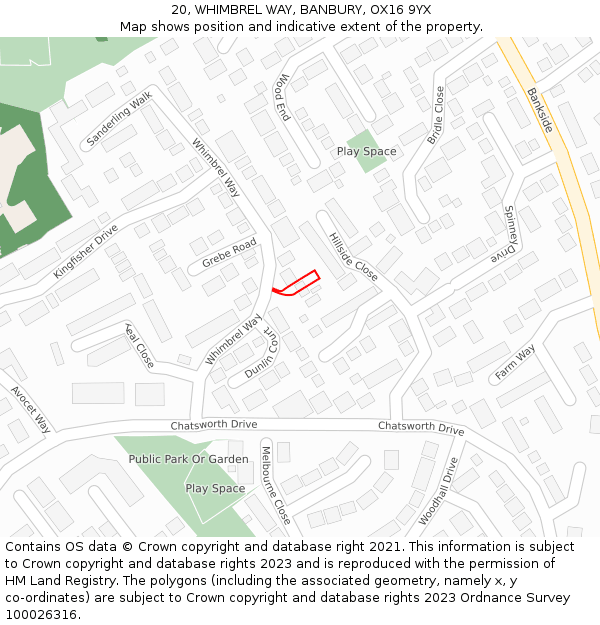 20, WHIMBREL WAY, BANBURY, OX16 9YX: Location map and indicative extent of plot