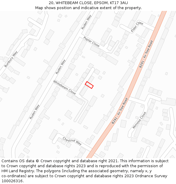 20, WHITEBEAM CLOSE, EPSOM, KT17 3AU: Location map and indicative extent of plot