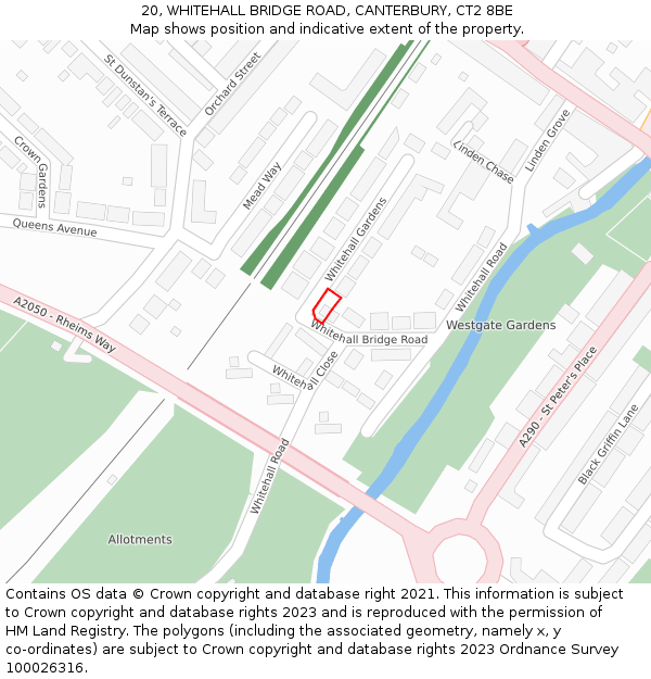 20, WHITEHALL BRIDGE ROAD, CANTERBURY, CT2 8BE: Location map and indicative extent of plot