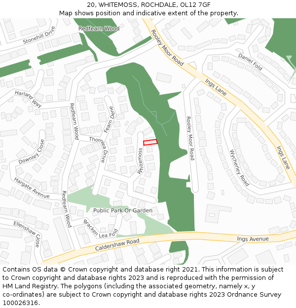 20, WHITEMOSS, ROCHDALE, OL12 7GF: Location map and indicative extent of plot