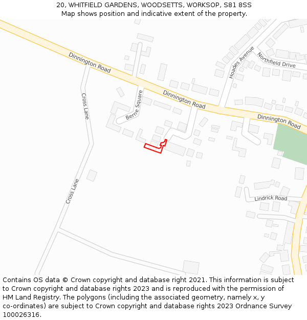 20, WHITFIELD GARDENS, WOODSETTS, WORKSOP, S81 8SS: Location map and indicative extent of plot