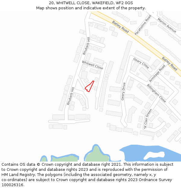 20, WHITWELL CLOSE, WAKEFIELD, WF2 0GS: Location map and indicative extent of plot