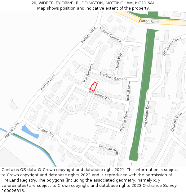 20, WIBBERLEY DRIVE, RUDDINGTON, NOTTINGHAM, NG11 6AL: Location map and indicative extent of plot