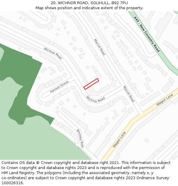 20, WICHNOR ROAD, SOLIHULL, B92 7PU: Location map and indicative extent of plot