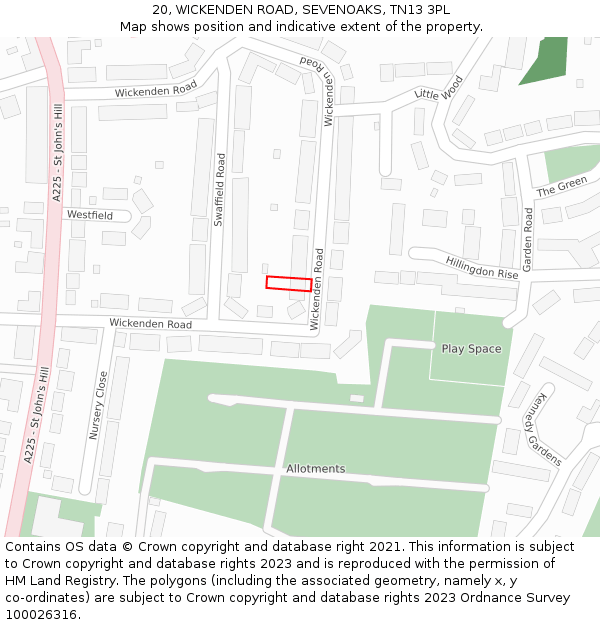 20, WICKENDEN ROAD, SEVENOAKS, TN13 3PL: Location map and indicative extent of plot