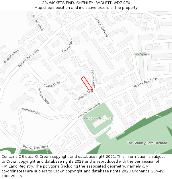 20, WICKETS END, SHENLEY, RADLETT, WD7 9EX: Location map and indicative extent of plot