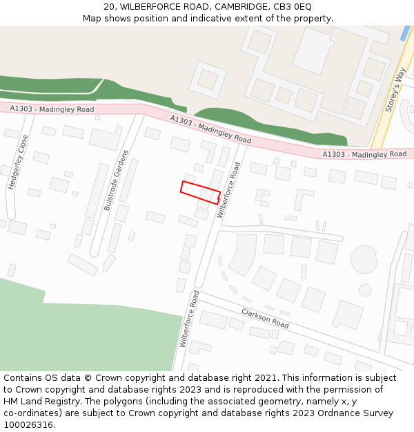 20, WILBERFORCE ROAD, CAMBRIDGE, CB3 0EQ: Location map and indicative extent of plot