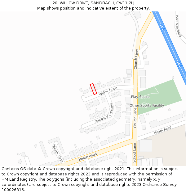 20, WILLOW DRIVE, SANDBACH, CW11 2LJ: Location map and indicative extent of plot