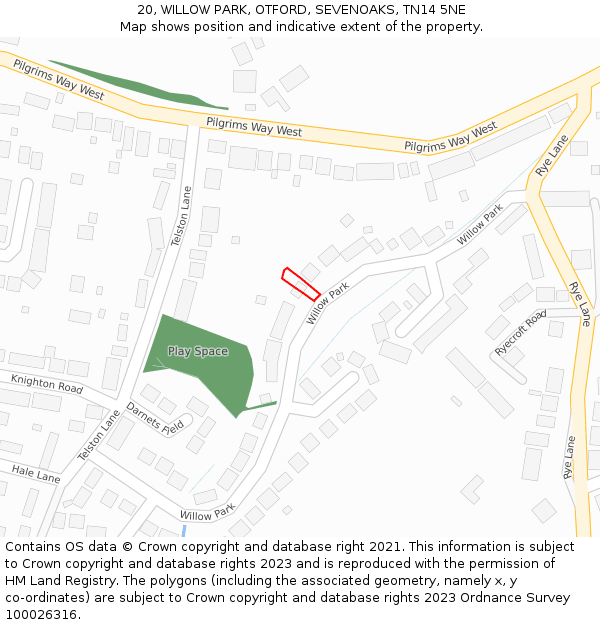 20, WILLOW PARK, OTFORD, SEVENOAKS, TN14 5NE: Location map and indicative extent of plot