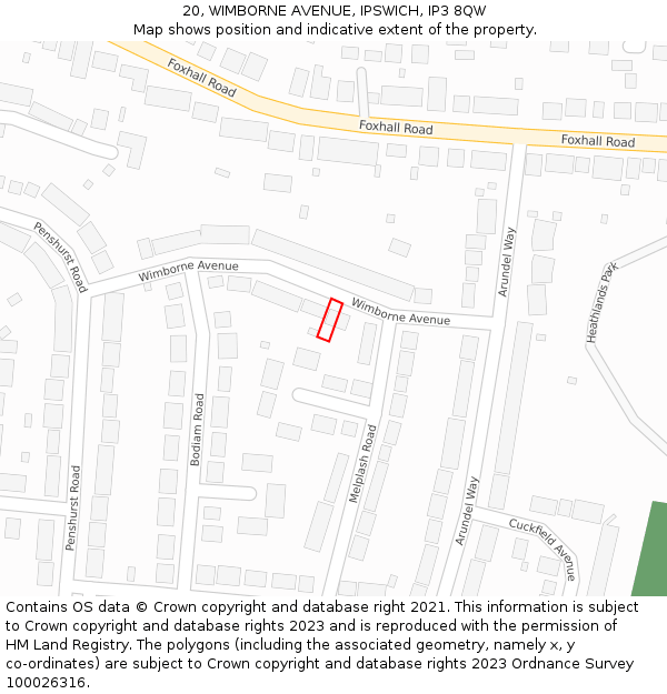 20, WIMBORNE AVENUE, IPSWICH, IP3 8QW: Location map and indicative extent of plot