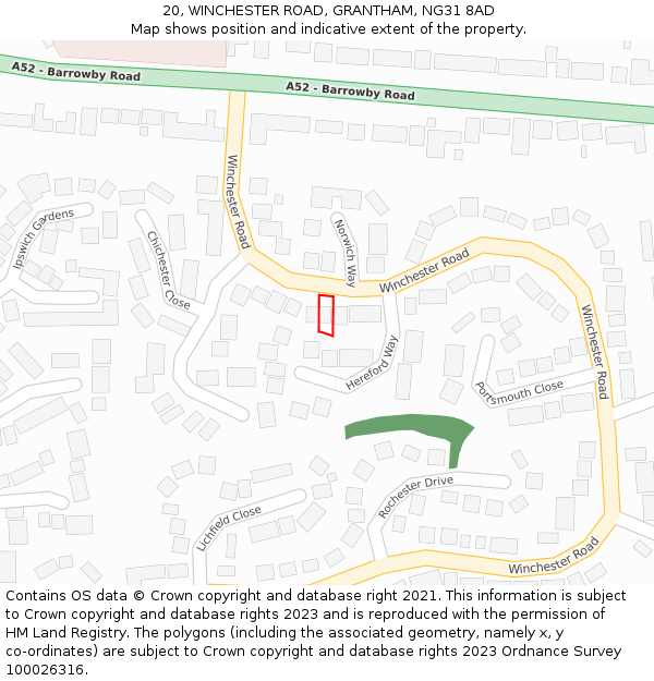 20, WINCHESTER ROAD, GRANTHAM, NG31 8AD: Location map and indicative extent of plot