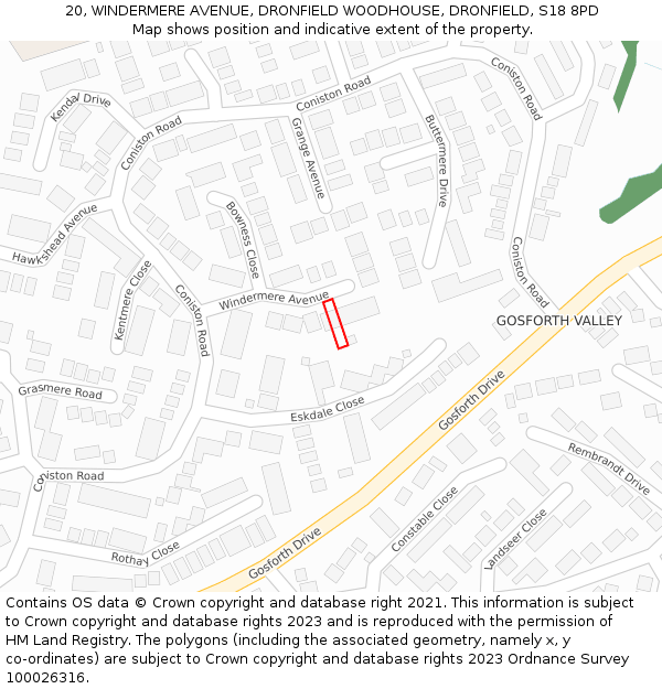 20, WINDERMERE AVENUE, DRONFIELD WOODHOUSE, DRONFIELD, S18 8PD: Location map and indicative extent of plot