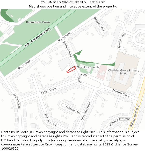 20, WINFORD GROVE, BRISTOL, BS13 7DY: Location map and indicative extent of plot