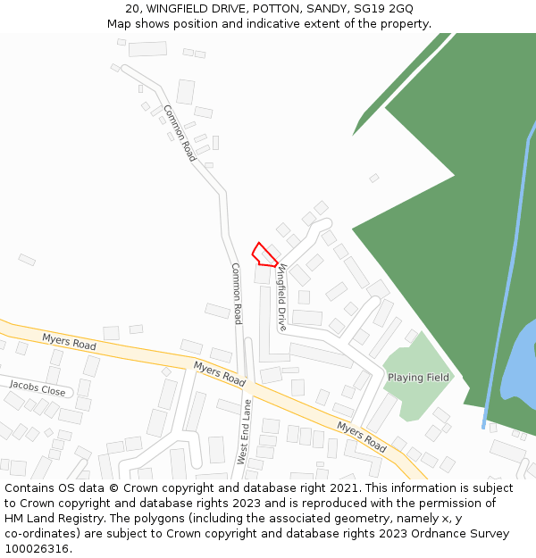 20, WINGFIELD DRIVE, POTTON, SANDY, SG19 2GQ: Location map and indicative extent of plot