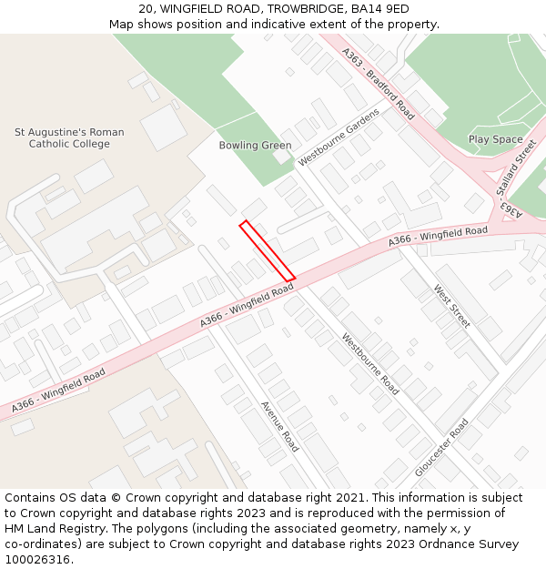 20, WINGFIELD ROAD, TROWBRIDGE, BA14 9ED: Location map and indicative extent of plot