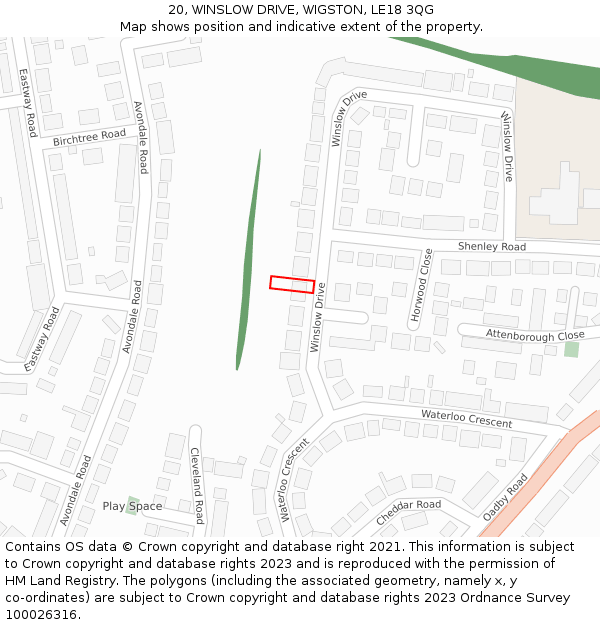 20, WINSLOW DRIVE, WIGSTON, LE18 3QG: Location map and indicative extent of plot