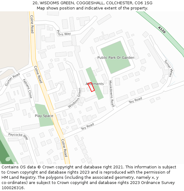 20, WISDOMS GREEN, COGGESHALL, COLCHESTER, CO6 1SG: Location map and indicative extent of plot