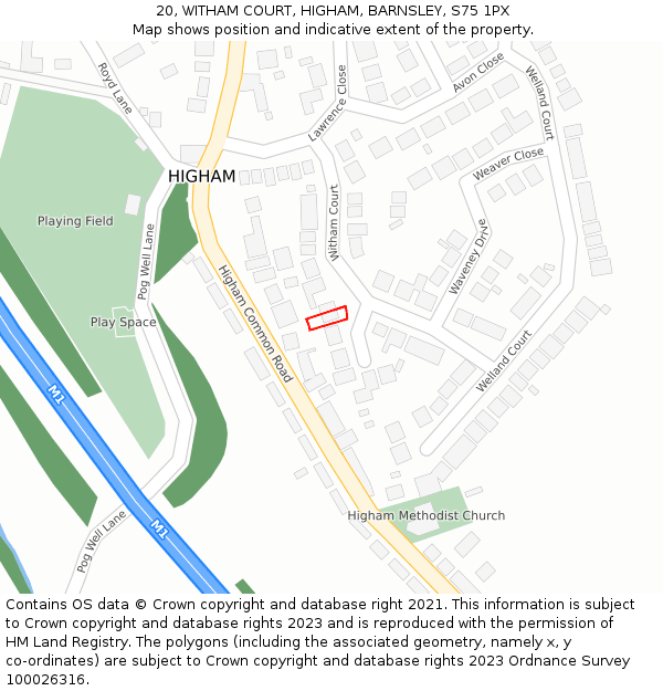 20, WITHAM COURT, HIGHAM, BARNSLEY, S75 1PX: Location map and indicative extent of plot