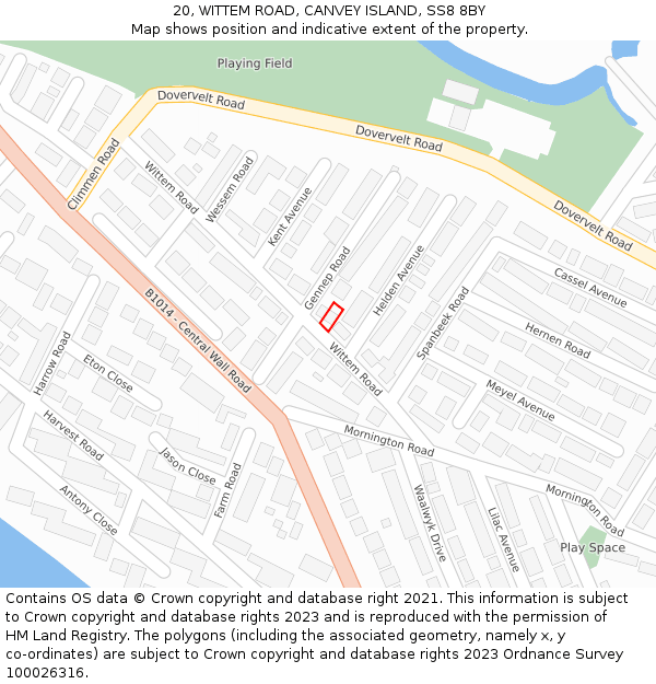 20, WITTEM ROAD, CANVEY ISLAND, SS8 8BY: Location map and indicative extent of plot