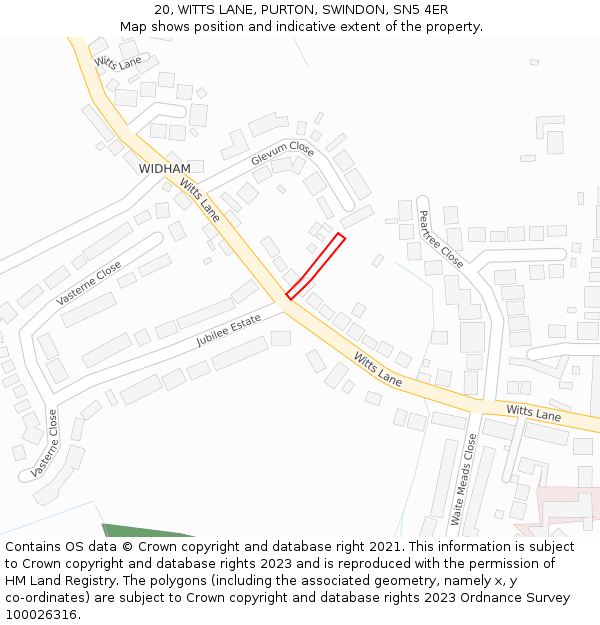 20, WITTS LANE, PURTON, SWINDON, SN5 4ER: Location map and indicative extent of plot