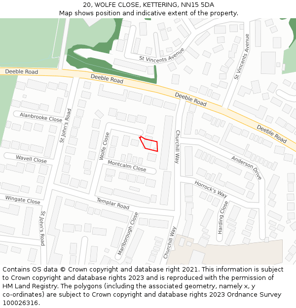 20, WOLFE CLOSE, KETTERING, NN15 5DA: Location map and indicative extent of plot