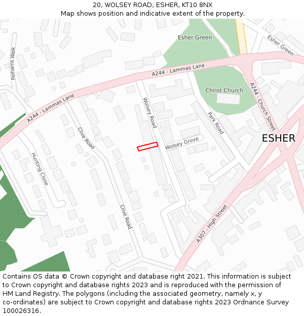 20, WOLSEY ROAD, ESHER, KT10 8NX: Location map and indicative extent of plot