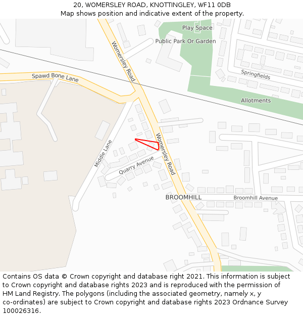 20, WOMERSLEY ROAD, KNOTTINGLEY, WF11 0DB: Location map and indicative extent of plot