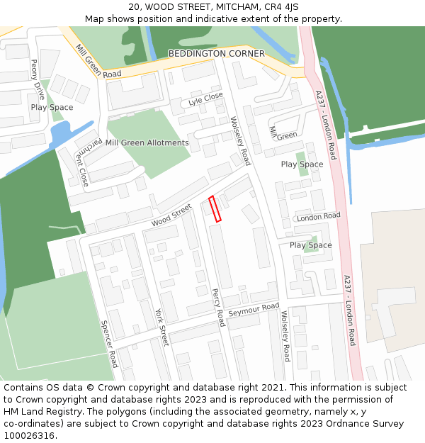 20, WOOD STREET, MITCHAM, CR4 4JS: Location map and indicative extent of plot