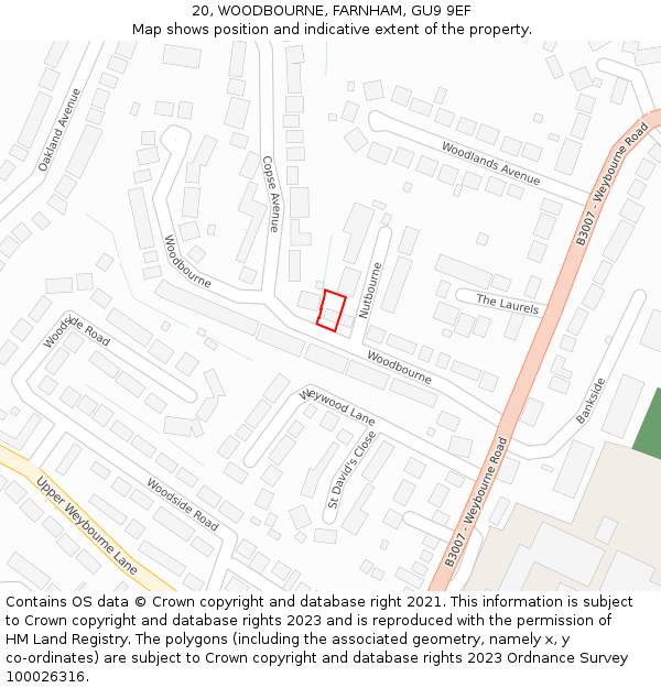 20, WOODBOURNE, FARNHAM, GU9 9EF: Location map and indicative extent of plot