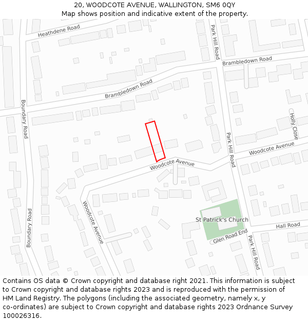 20, WOODCOTE AVENUE, WALLINGTON, SM6 0QY: Location map and indicative extent of plot