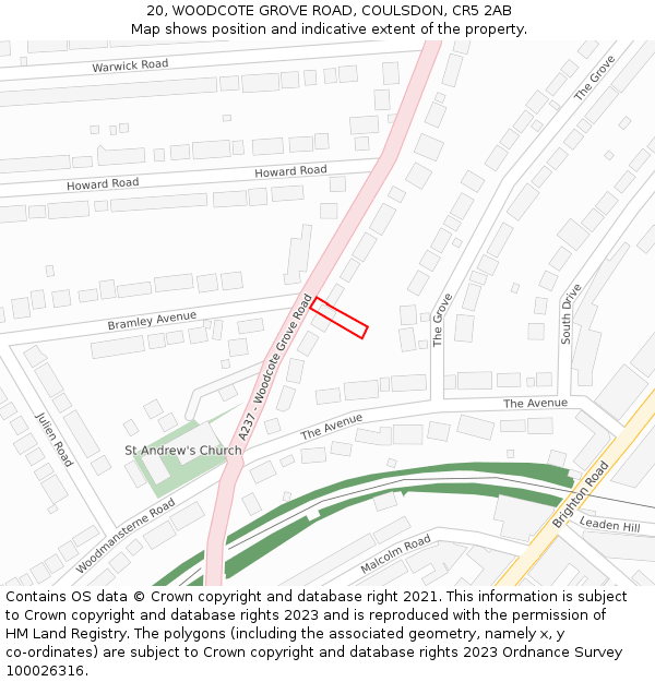 20, WOODCOTE GROVE ROAD, COULSDON, CR5 2AB: Location map and indicative extent of plot