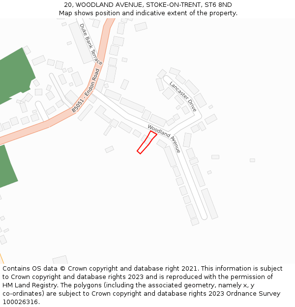 20, WOODLAND AVENUE, STOKE-ON-TRENT, ST6 8ND: Location map and indicative extent of plot