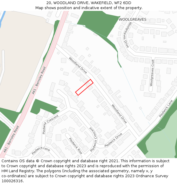 20, WOODLAND DRIVE, WAKEFIELD, WF2 6DD: Location map and indicative extent of plot