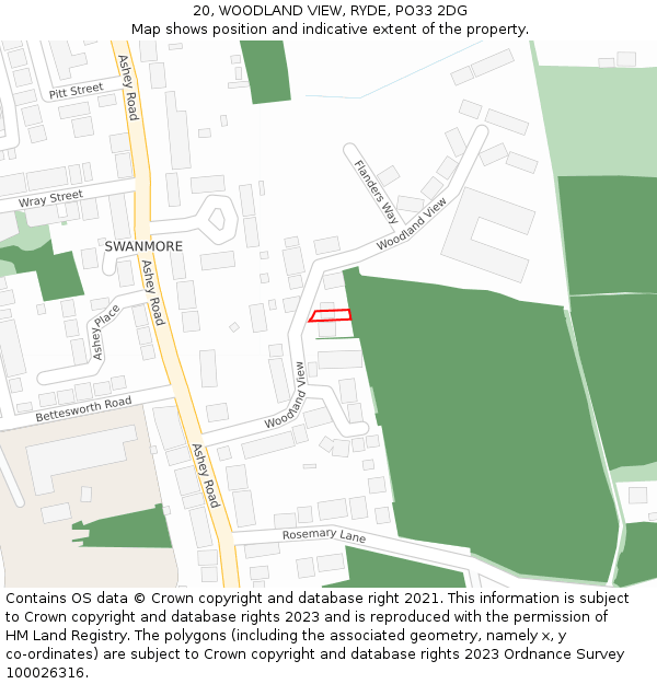 20, WOODLAND VIEW, RYDE, PO33 2DG: Location map and indicative extent of plot