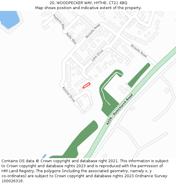 20, WOODPECKER WAY, HYTHE, CT21 4BQ: Location map and indicative extent of plot