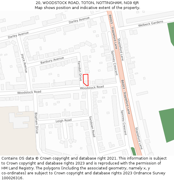 20, WOODSTOCK ROAD, TOTON, NOTTINGHAM, NG9 6JR: Location map and indicative extent of plot