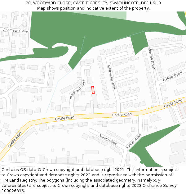 20, WOODYARD CLOSE, CASTLE GRESLEY, SWADLINCOTE, DE11 9HR: Location map and indicative extent of plot