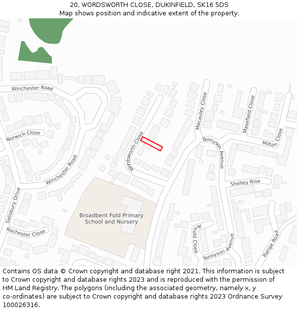 20, WORDSWORTH CLOSE, DUKINFIELD, SK16 5DS: Location map and indicative extent of plot