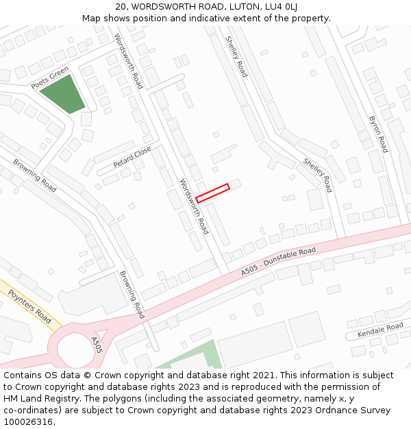 20, WORDSWORTH ROAD, LUTON, LU4 0LJ: Location map and indicative extent of plot