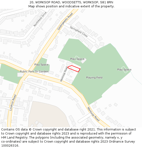 20, WORKSOP ROAD, WOODSETTS, WORKSOP, S81 8RN: Location map and indicative extent of plot