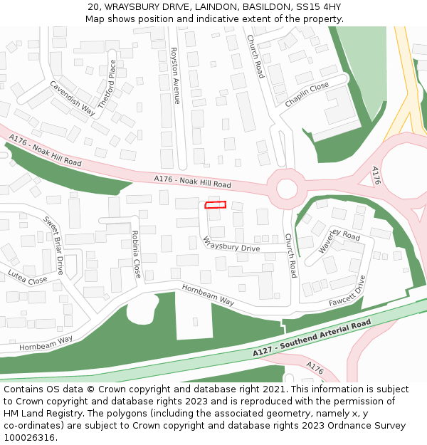 20, WRAYSBURY DRIVE, LAINDON, BASILDON, SS15 4HY: Location map and indicative extent of plot