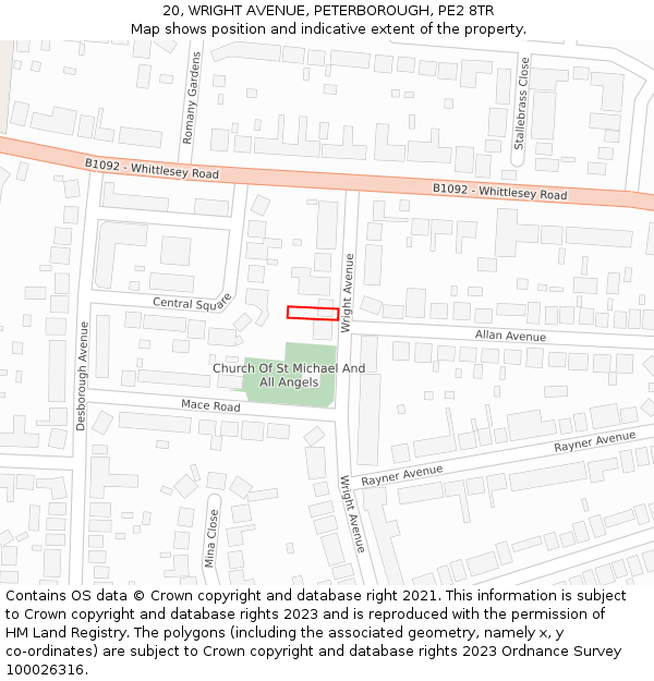 20, WRIGHT AVENUE, PETERBOROUGH, PE2 8TR: Location map and indicative extent of plot