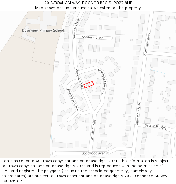 20, WROXHAM WAY, BOGNOR REGIS, PO22 8HB: Location map and indicative extent of plot