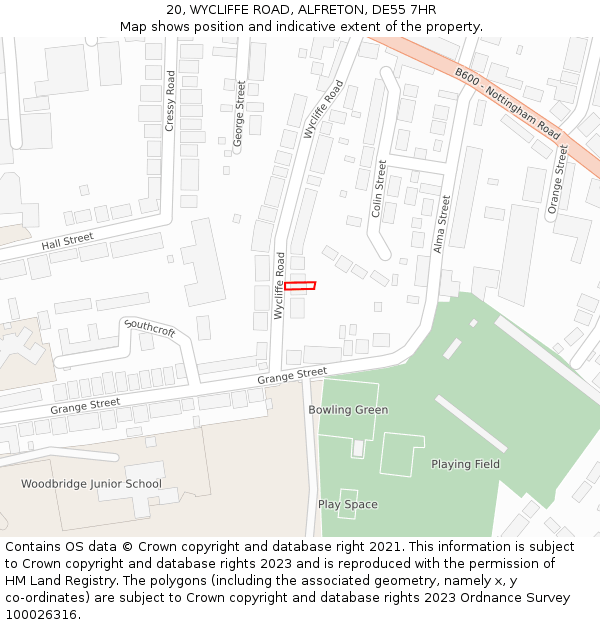 20, WYCLIFFE ROAD, ALFRETON, DE55 7HR: Location map and indicative extent of plot